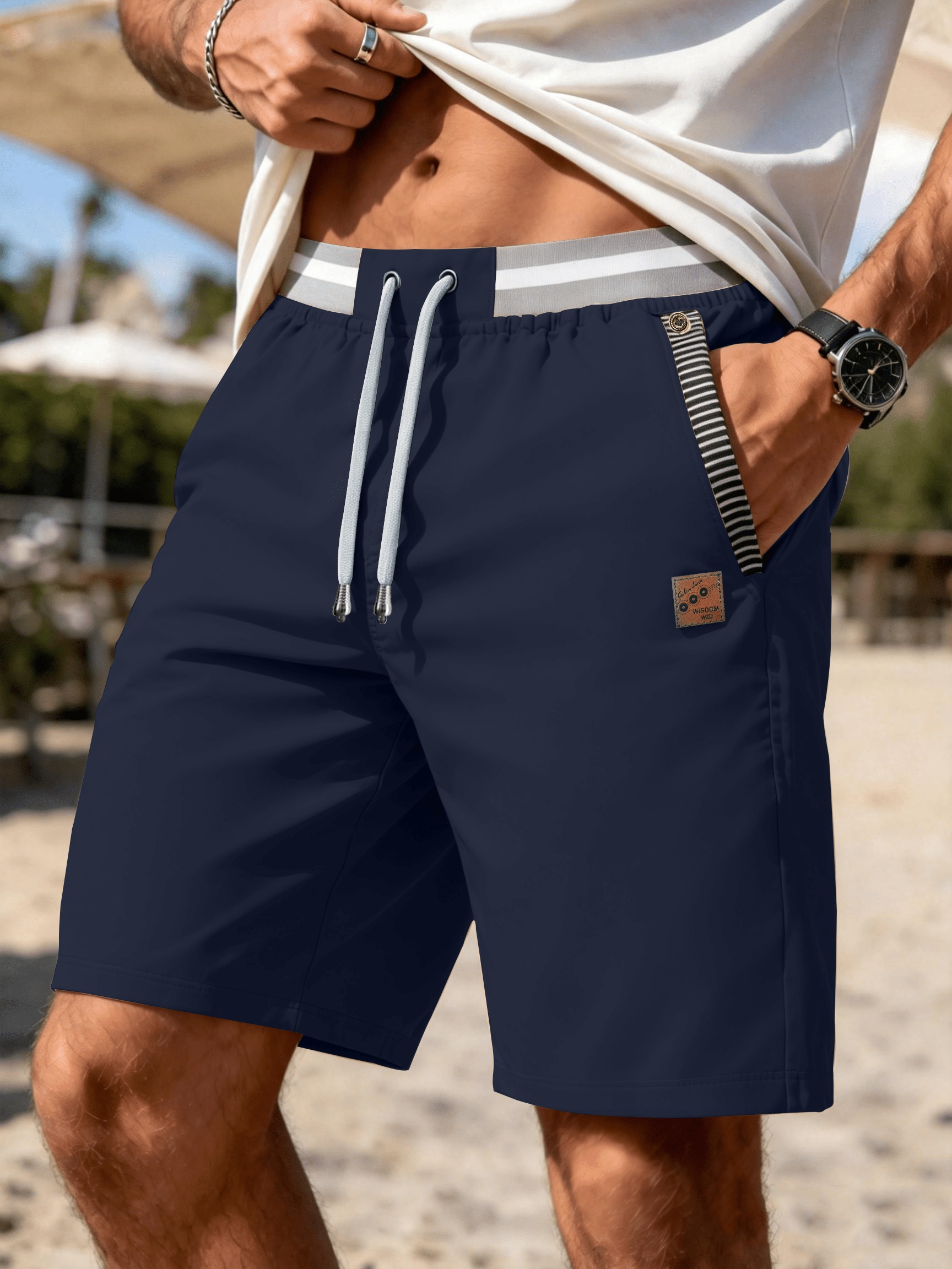 shorts décontractés premium pour homme - tissu non extensible, lavable en machine, ceinture contrastée,   respirante adaptée au    , idéal pour  , style streetwear, activités de  , cadeau pour homme, shorts dété pour homme 0