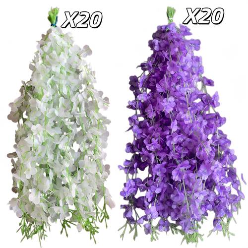 40pcs artificial outdoor simulation white and purple wisteria flowers including 20 white wisteria flowers 20 purple wisteria flowers all weather artificial wedding decor for spring and summer durable plastic flowers suitable