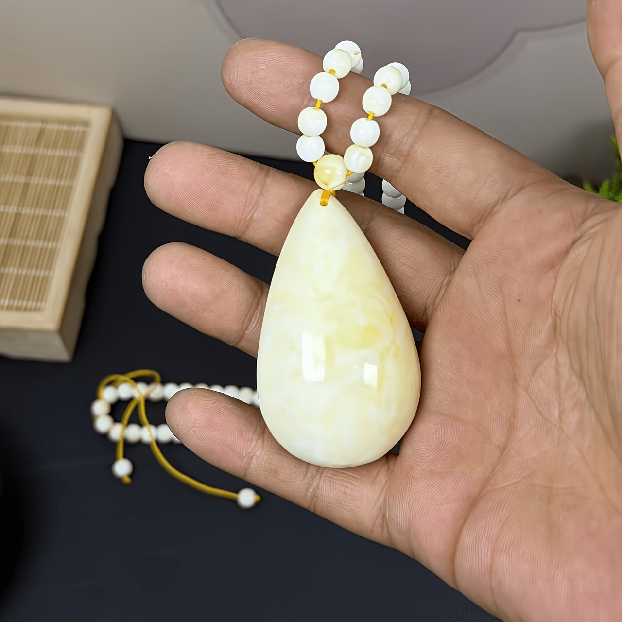 Unisex White Peace Water Drop Shaped Pendant Necklace