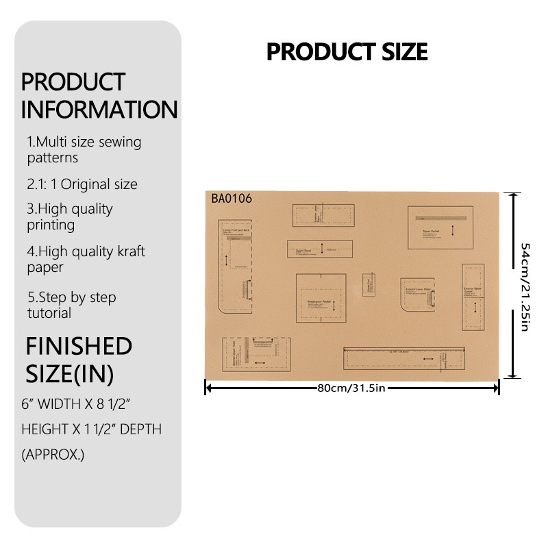 E-shop 1:1 Maßstab Kreuztasche Nähmuster - Papier-Schablone mit Schritt-für-Schritt Anleitung zur Herstellung von Handtaschen/Rucksäcken/Laptoptaschen