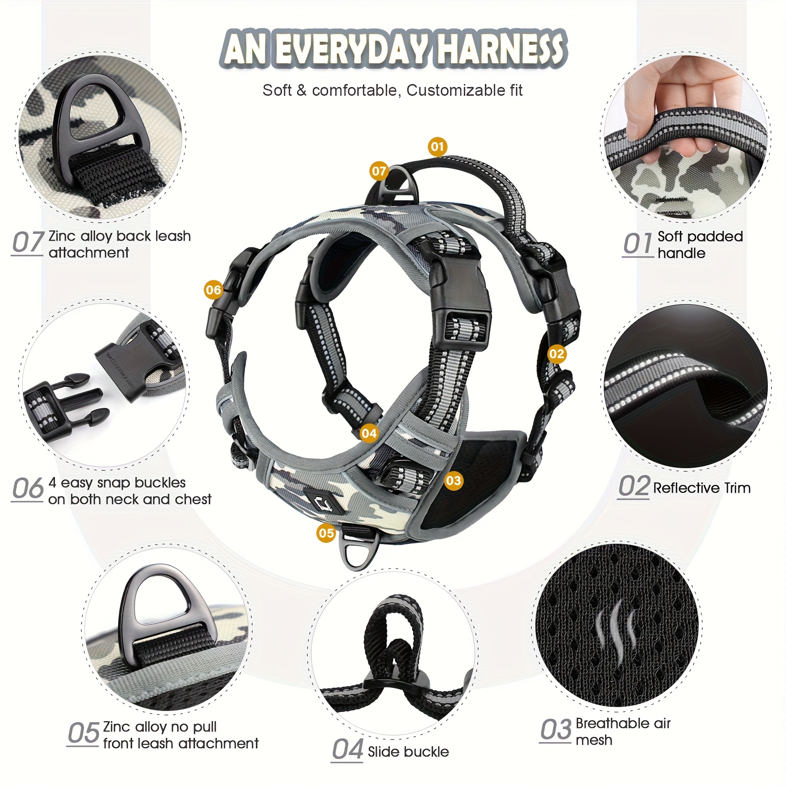 reflective   dog harness with handle for easy walking and training 4