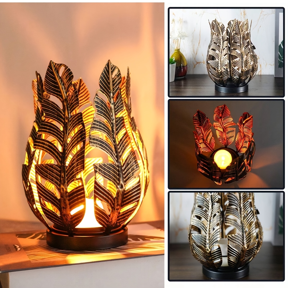 Image of 1pc Metal Candle Holder Leaf Candle Holder, Vintage Decorative Iron Candle Holder, Room, Table, Candlelight, Dinner Props, Leave Romantic Decorations (without Candles)