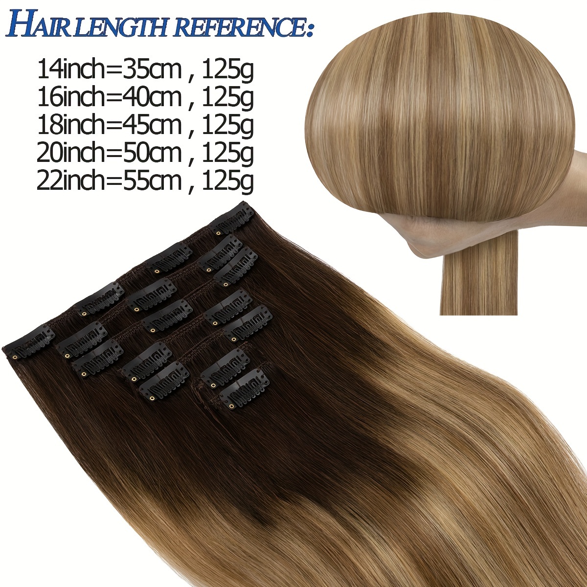 luxurious 7pcs clip in hair extensions set soft silky straight remy human hair in brown black 125g each 16 clips per pack 14 22 lengths