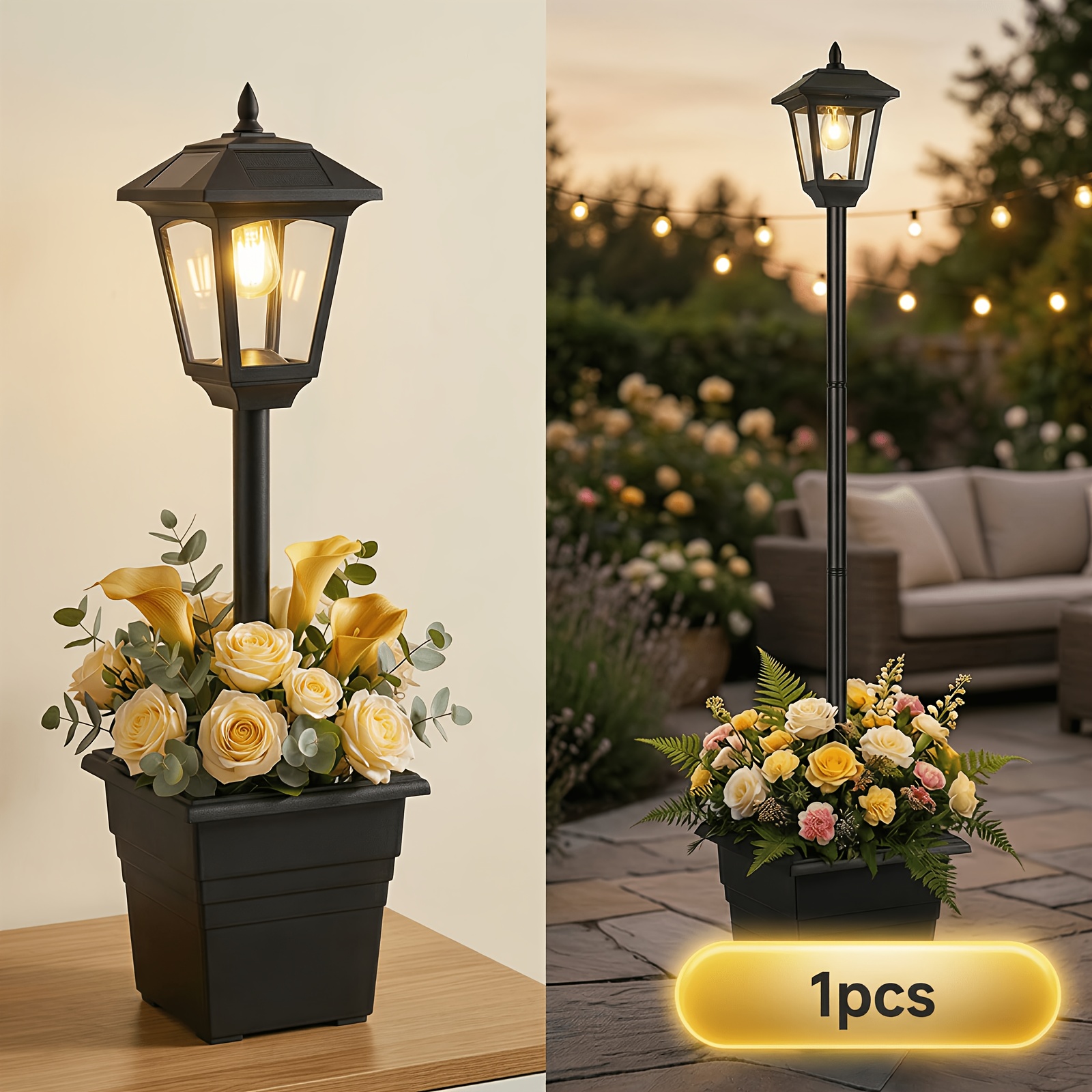 TEMU 72" Solar Outdoor Light With Planter, Solar Post Lamp Ligts, Garden Lights For Backyard, Pathway, Patio, Lawn, Driveway Decor, Warm White Pole