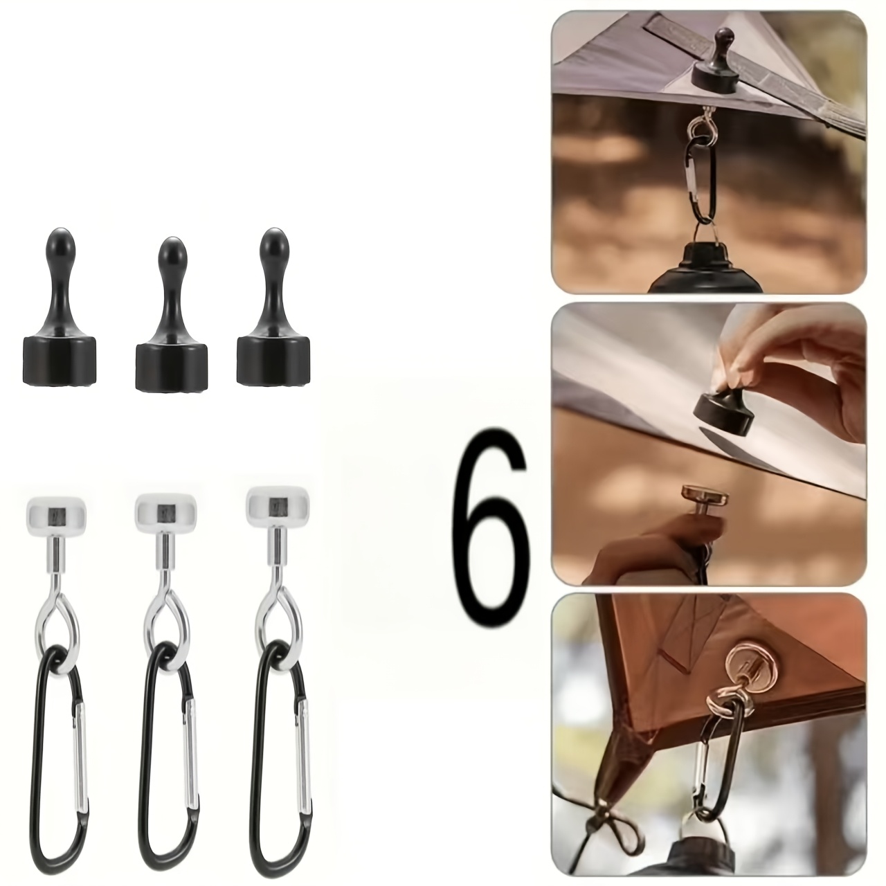 6pcs Hook Camping Light Hanging Canopy Tent Binding, Keychain Hook, Safe Hanging, Quick Attachment