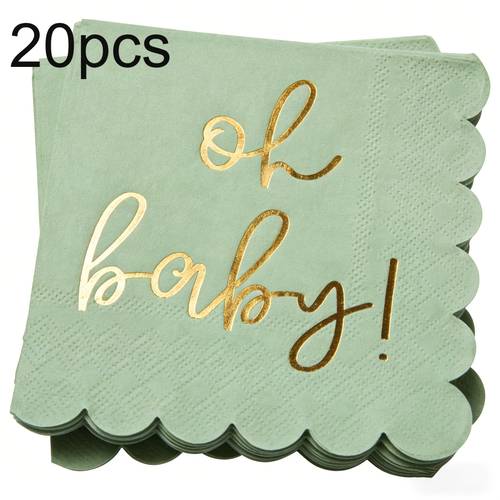 20pcs baby shower napkins suitable for gender neutral parties oh baby foil themed disposable paper napkins with green hot stamping 5 x5 for for gender reveal decor elegant for lunch cocktail events