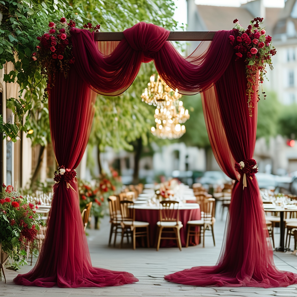 TEMU 1pc, Red Mesh Wedding Arch Curtain, Made Of Solid Burgundy Red Fabric, For Romantic Decorations, Perfect For Thanksgiving, Christmas, New Year,