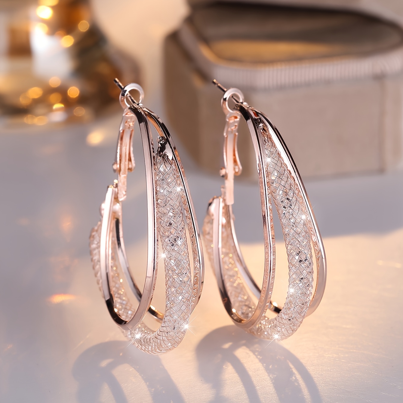 Image of The Jewelry -'s Zirconia Mesh Round Earrings For Women Light Luxury Sexy Jewelry