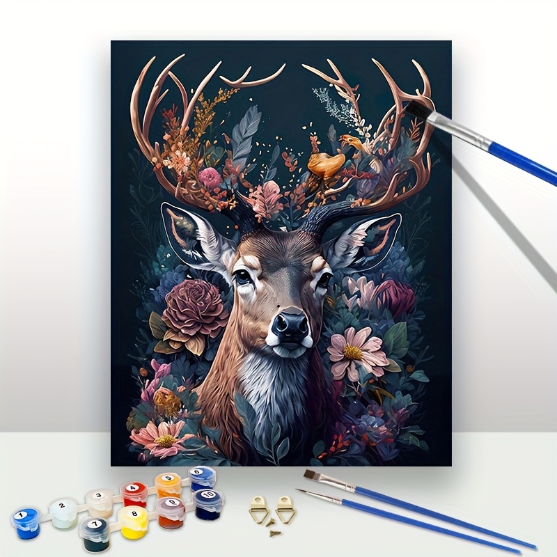 

Diy Painting By Numbers Kit - Flower Deer Design, Hand-painted Acrylic Set For Adults, 40x50cm, Ideal For Beginners And Enthusiasts, Drofe