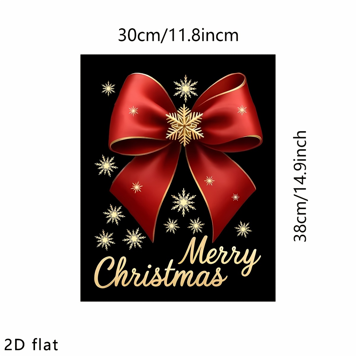 TEMU 2d Flat - 2d Flat - 1pc 2d Flat Christmas-themed Sticker, Red Bow With Golden Snowflakes, Easy And Scheme, Christmas Holiday Glass Sticker,
