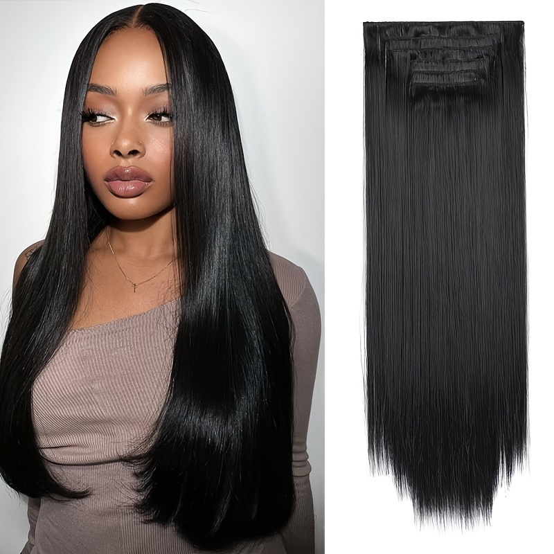 TEMU 6pcs/packs 24 Inch Straight Hair Extensions, Increasing Hair Volume And Extending Length. Made Of Synthetic High-temperature Material Soft And