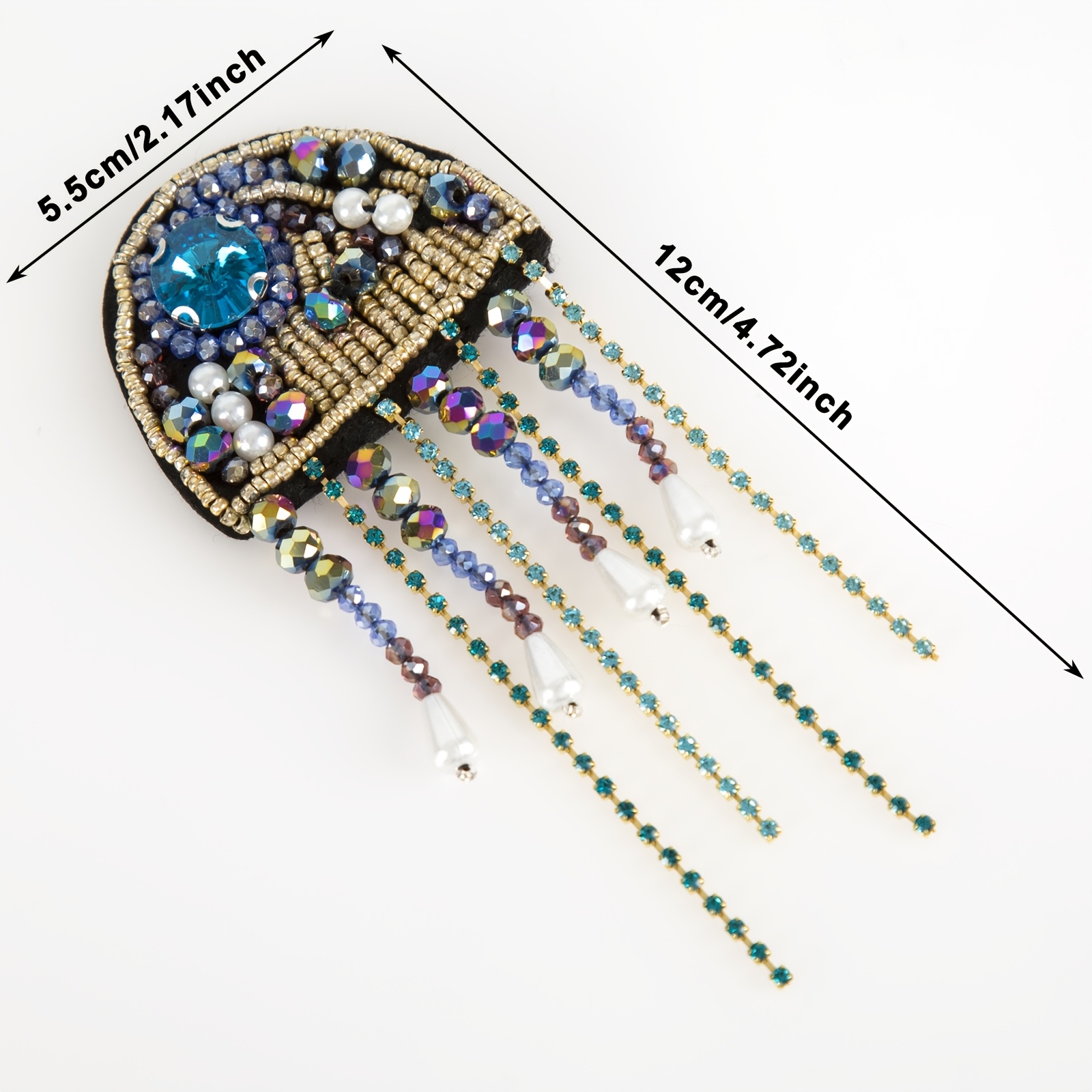 Image of 1pc Artistic Multicolor Beaded Jellyfish Patch Appliqué, Handcrafted Diy Fashion Accessory For Clothing And Embellishment