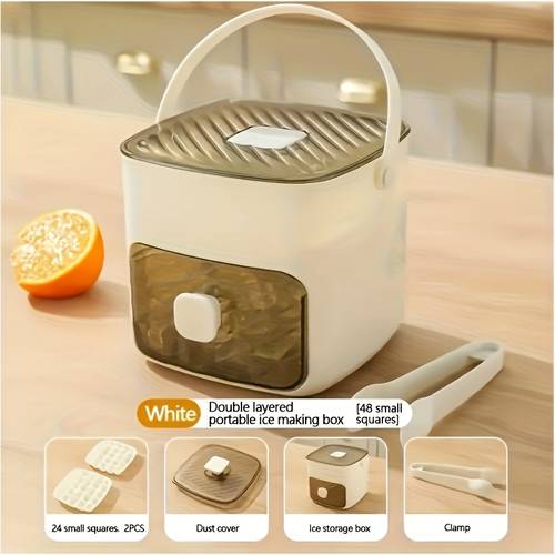 large capacity double layer 48 compartment ice tray with built in storage bin food grade plastic easy for home office outdoor use essential kitchen appliance countertop ice bucket ice trays for freezer home beverage cooling transparent lid feature material freezer organization bpafree plastic party hosts