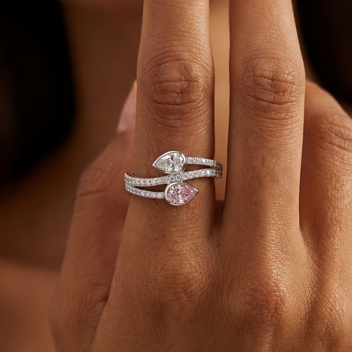 Women's Exquisite Pear-Shaped Branch Ring, Elegant Design