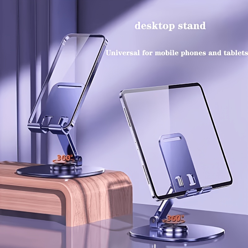 Phone Stand, 360° Rotating Desktop Stand, Adjustable Foldable Design Phone Holder, Metal Phone Stand, Stable Base And Support Rod, Universal for Phones And Tablets, Suitable for Office, Home Office, Desk, Bedside Use, Ideal Office Desktop Accessory