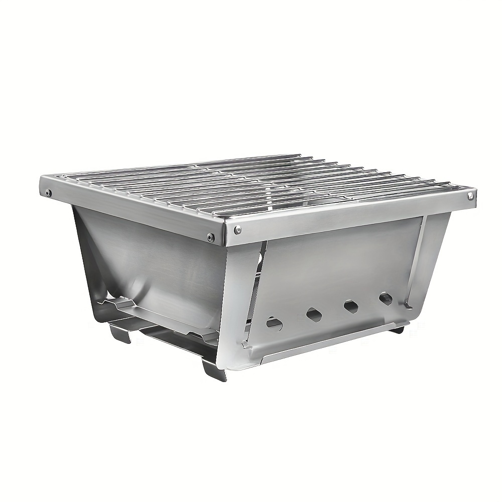 

Stainless Steel Portable Camping Grill - Polished Finish Folding Bbq Stove For Camp Tables, 304 Stainless Steel Charcoal Grill With Carrying Bag - Compact And Durable, Igt Camp Table Compatible Grill