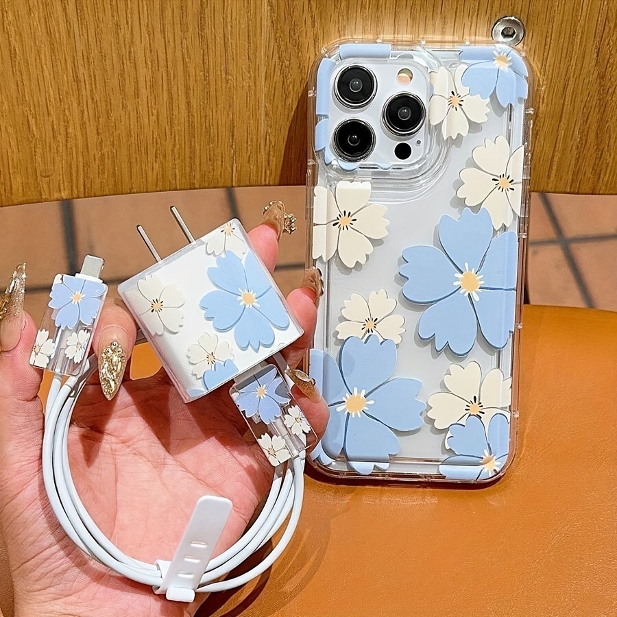 

5pcs/set Of Daisy Flower Phone Cases+ Protector, Compatible With For Apple Fast Charging Cable, Compatible With 11 12 13 14 15 14 Plus 15 Plus 14 Promax 15 Promamx