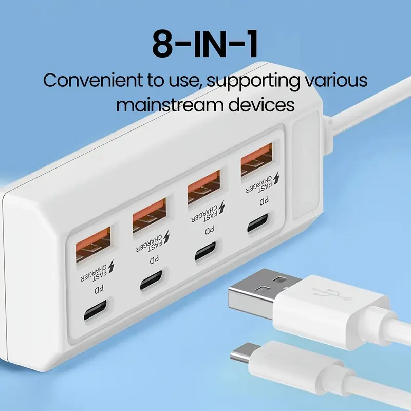 25w 8 port usb hub adapter with 4 usb and 4 pd ports compatible with usb devices 20 30w input power 20 30w output power no battery included details 0