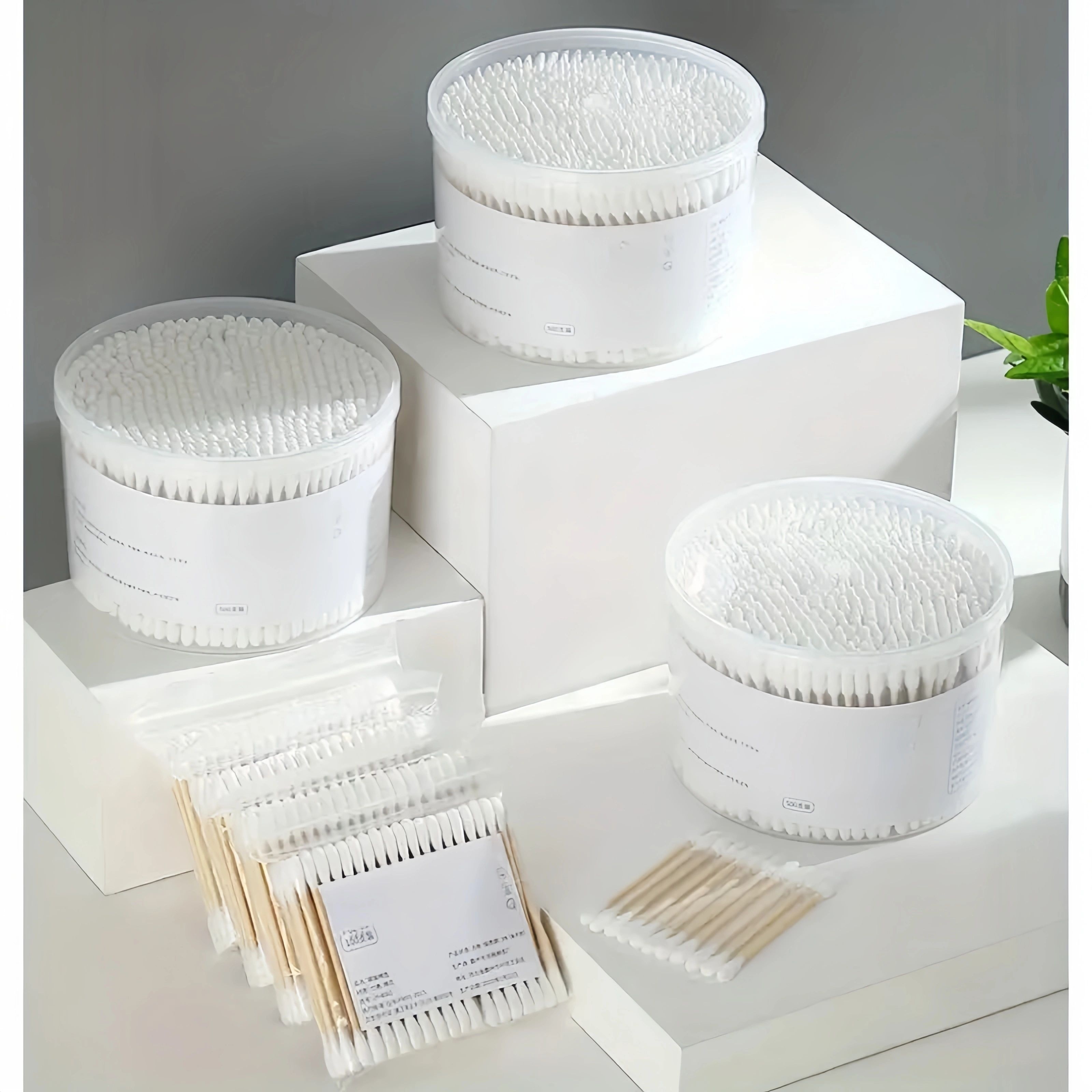 

500 Wooden Swabs, With Pointed Round Head Spiral, With Storage Box, Suitable For Makeup Removal And Daily Cleaning