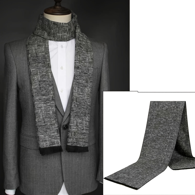 

Men's Soft Cashmere Wool Scarf - Elegant Pattern, Warm & Stylish For Business Casual Or Winter Events, Gray/black , Perfect Gift For Dad