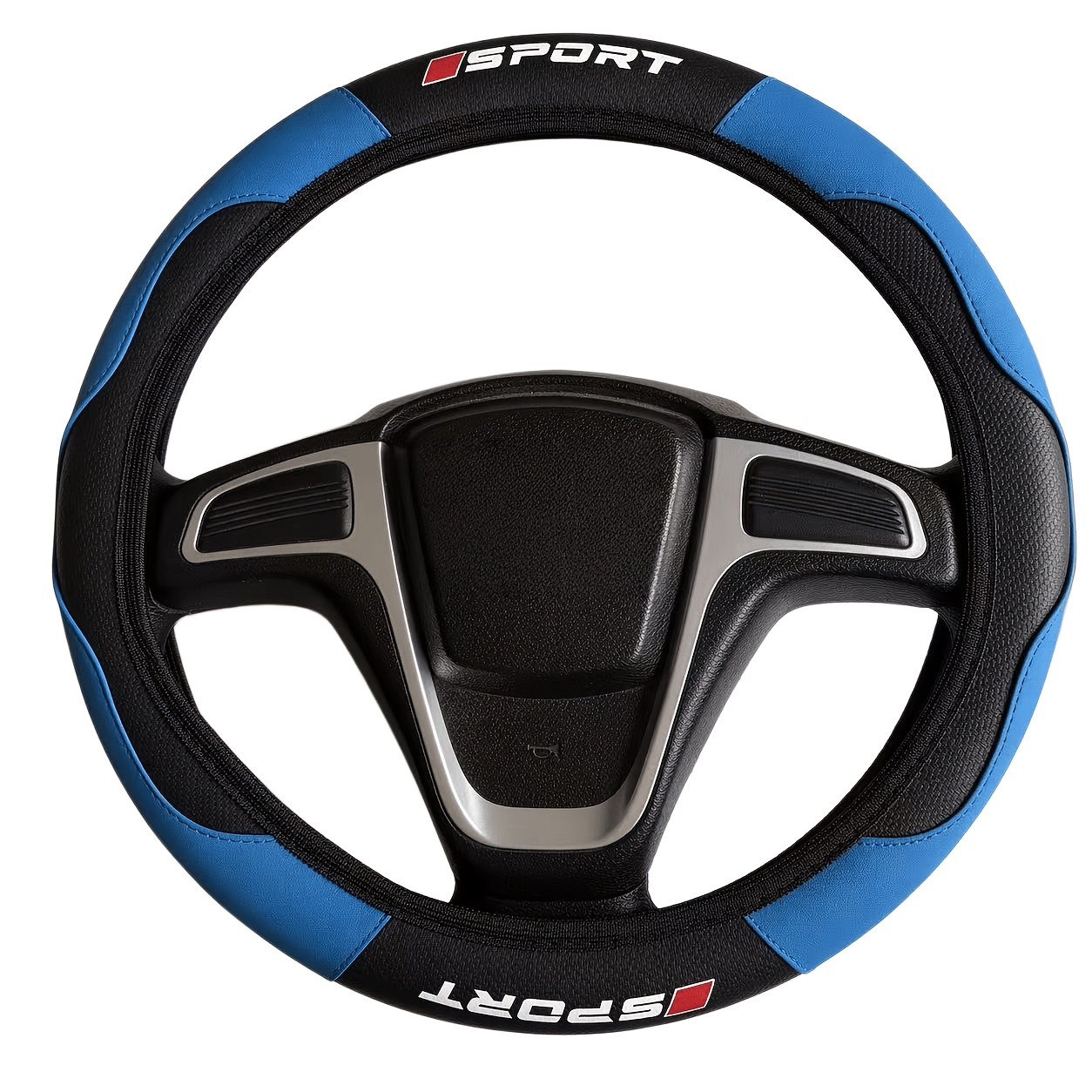 1 funda para volante de coche, material de cuero sintético de PU y fibra de carbono, logo deportivo, se adapta a…: retailer-supplied image