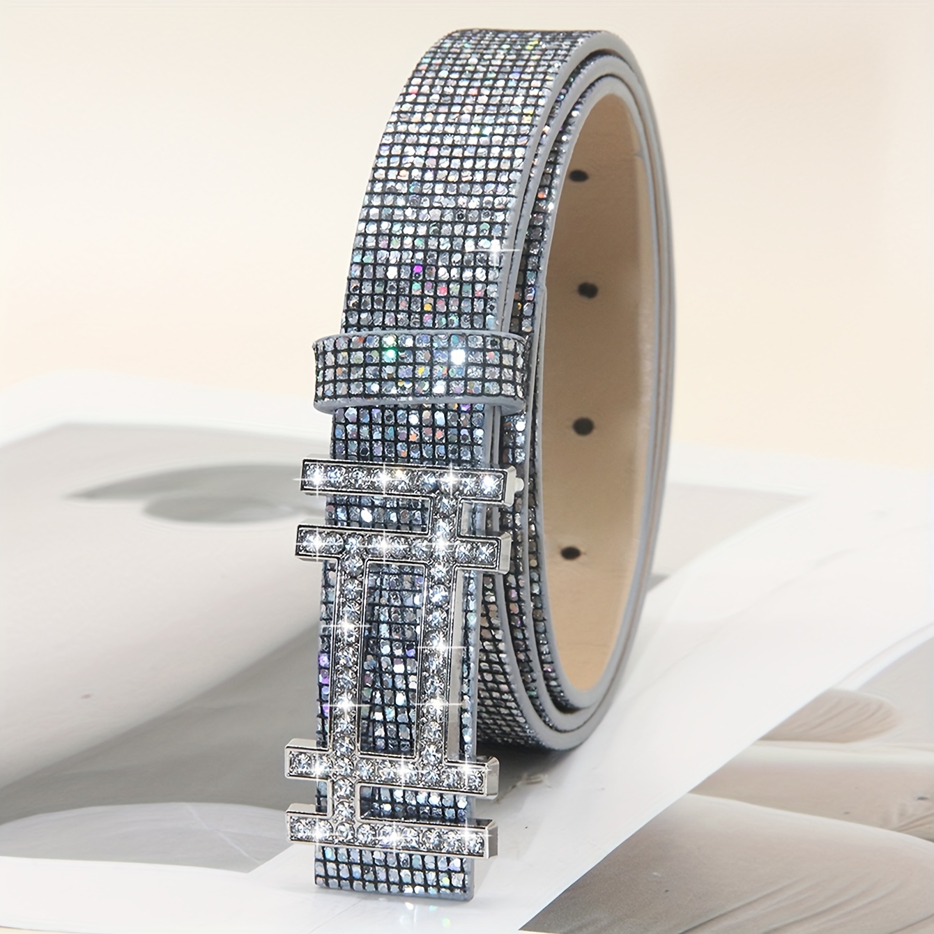 Image of 1pc Women's Fashion Rhinestone Sparkling Waist Belt Psychedelic Casual Leisure Party Sexy Business Faux Leather, Suitable For Casual Wear Holiday Party Gift