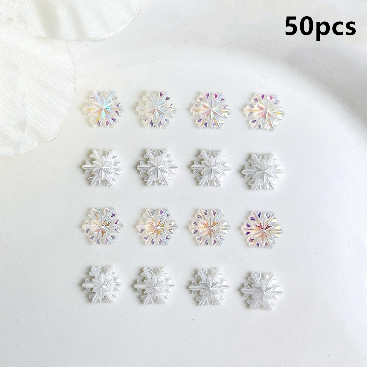 50pcs Sparkling Mini Snowflake Resin White Snowflakes - Shiny Diy Nail Art Ornaments, Decorations For Christmas, New Year Crafts, Scrapbooking, Glittery Snowflakes For Nail Designs & Holiday Decor