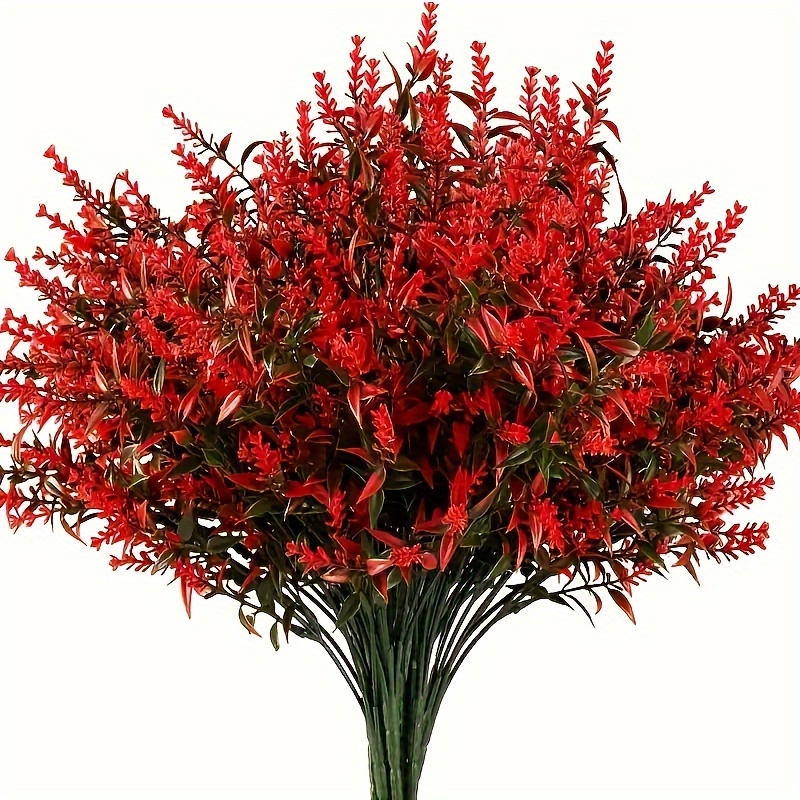 

4 Bundles Artificial Red Flowers - Plastic, Fade-resistant, Weather-proof For Outdoor Decor, Ideal For Christmas, Kitchen, Tabletop, No Container - Home Decor For All