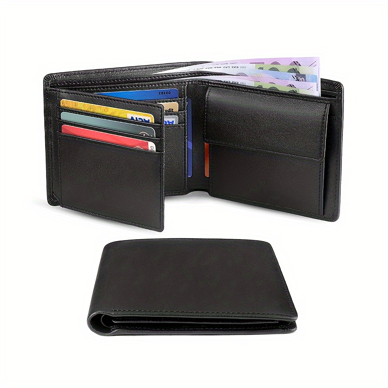 Genuine Leather RFID Blocking Slim Trifold Men Wallets with Coin Pocket And ID Window Minimalist Wallet for Men