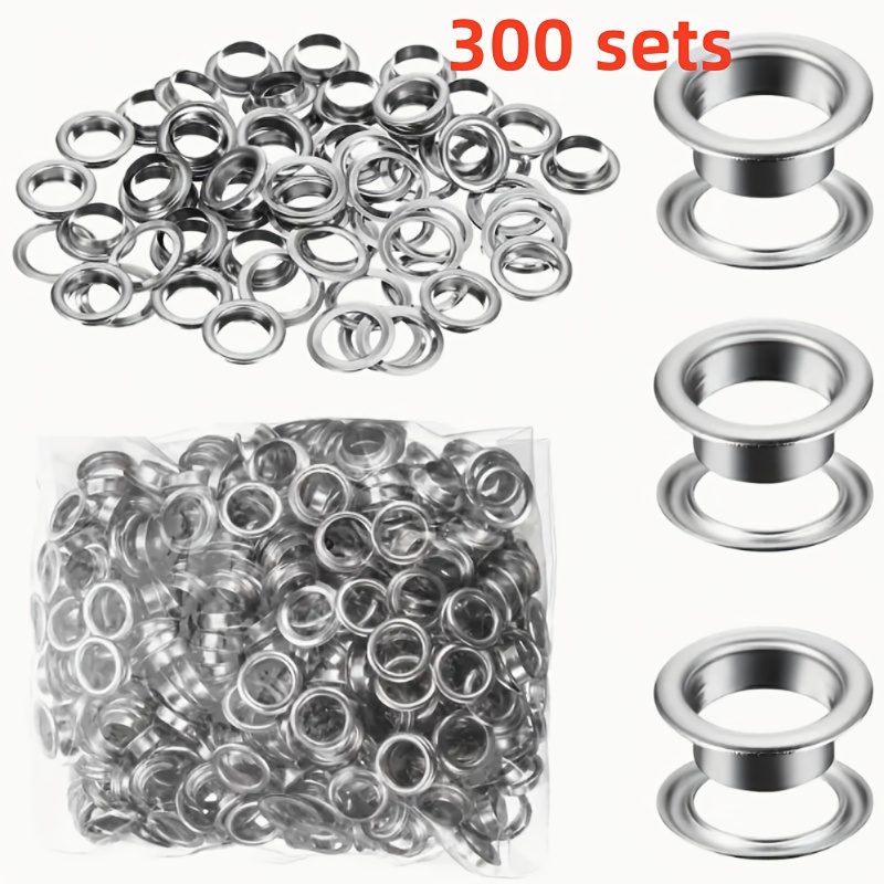 Image of 300 Sets Of Stainless Steel Eyelet Grommets, Round Air Eyes, Chicken Eye Hooks, Chicken Eye Nails, Suitable For Banners, Posters, Fabrics, Leather And Belts, Clothing