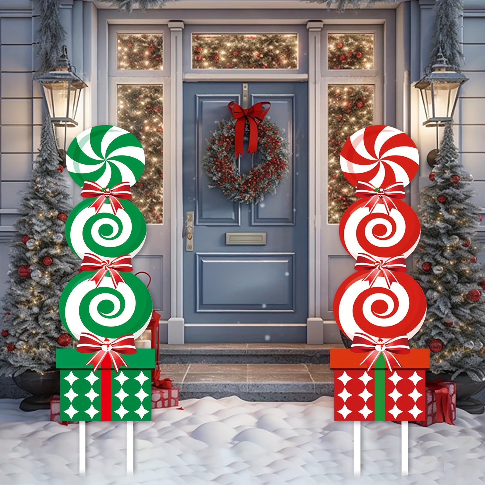 

2-pack Wuuhawuha Candy Cane Christmas Yard Stakes, Large Plastic Lawn Signs For Indoor/outdoor, Garden, Road, Snowy Holiday Party Decor, No Power Needed