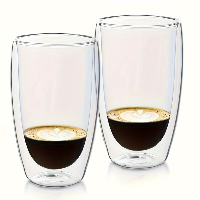 

2pcs, 450ml Glass Coffee Mugs, Double-walled Espresso Coffee Cups, Heat Insulated Water Cups, Summer Winter Drinkware, Birthday Gifts