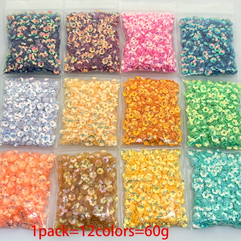 TEMU 60g 5mm High-quality Plum Three-dimensional Plum Sequins 12 Colors Pvc Small Flower Decoration Beads Ab Decorative Sequins Are Suitable For Clothing, Shoes, Hats, Diy Decoration Accessories