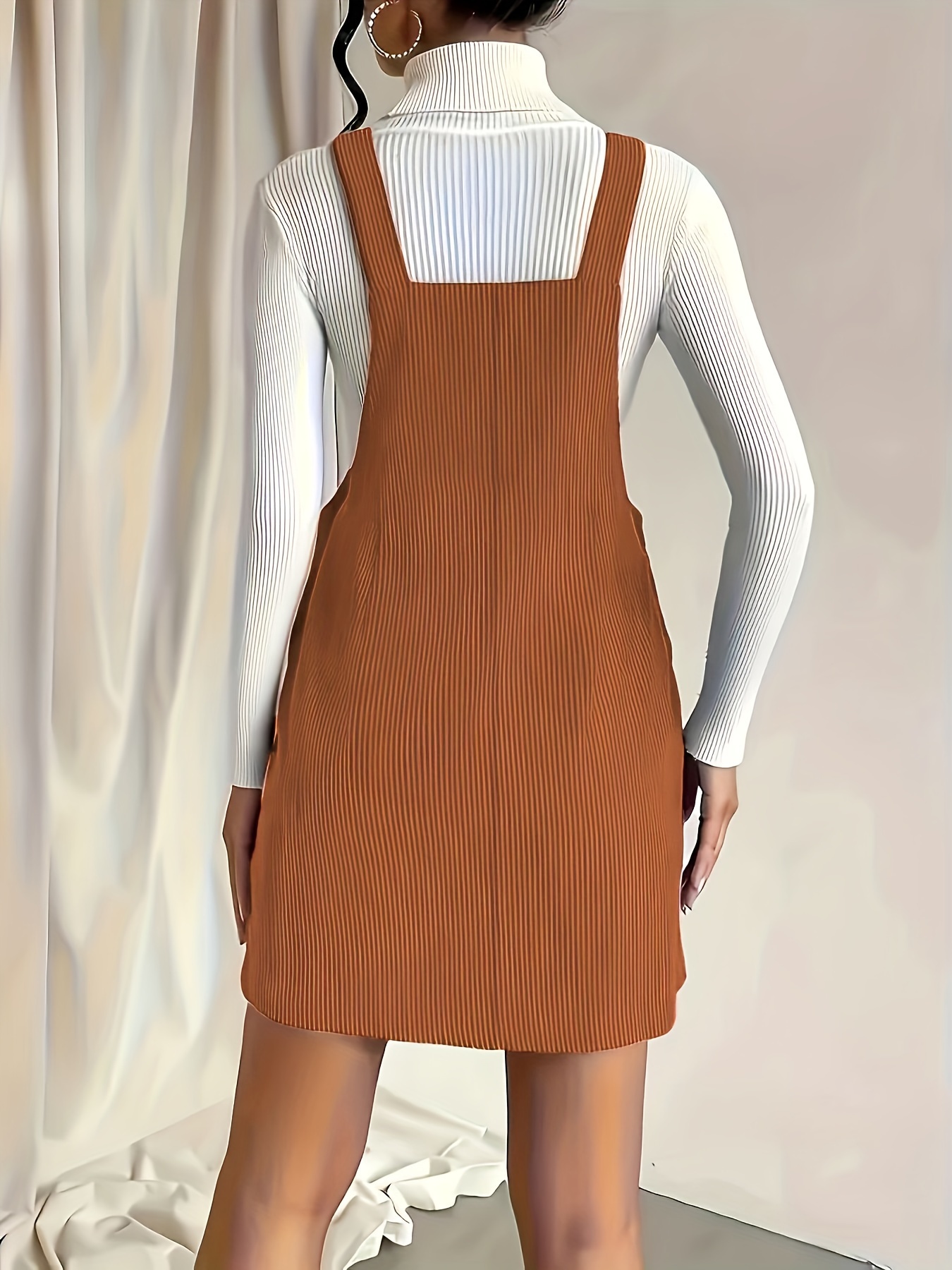elegant plus size corduroy pinafore dress knee length - Temu Belgium