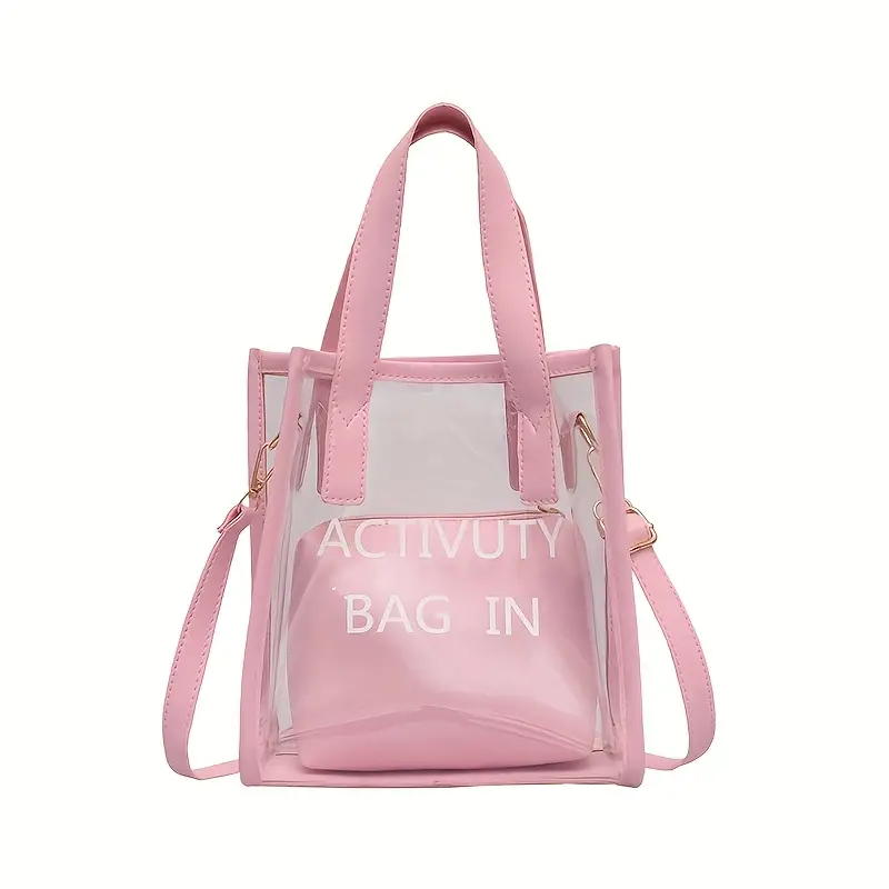 clear pvc bag for women stylish summer shoulder bag with activity bag pink transparent handbag for beach travel events event bag trendy jelly bag durable clear bag details 6