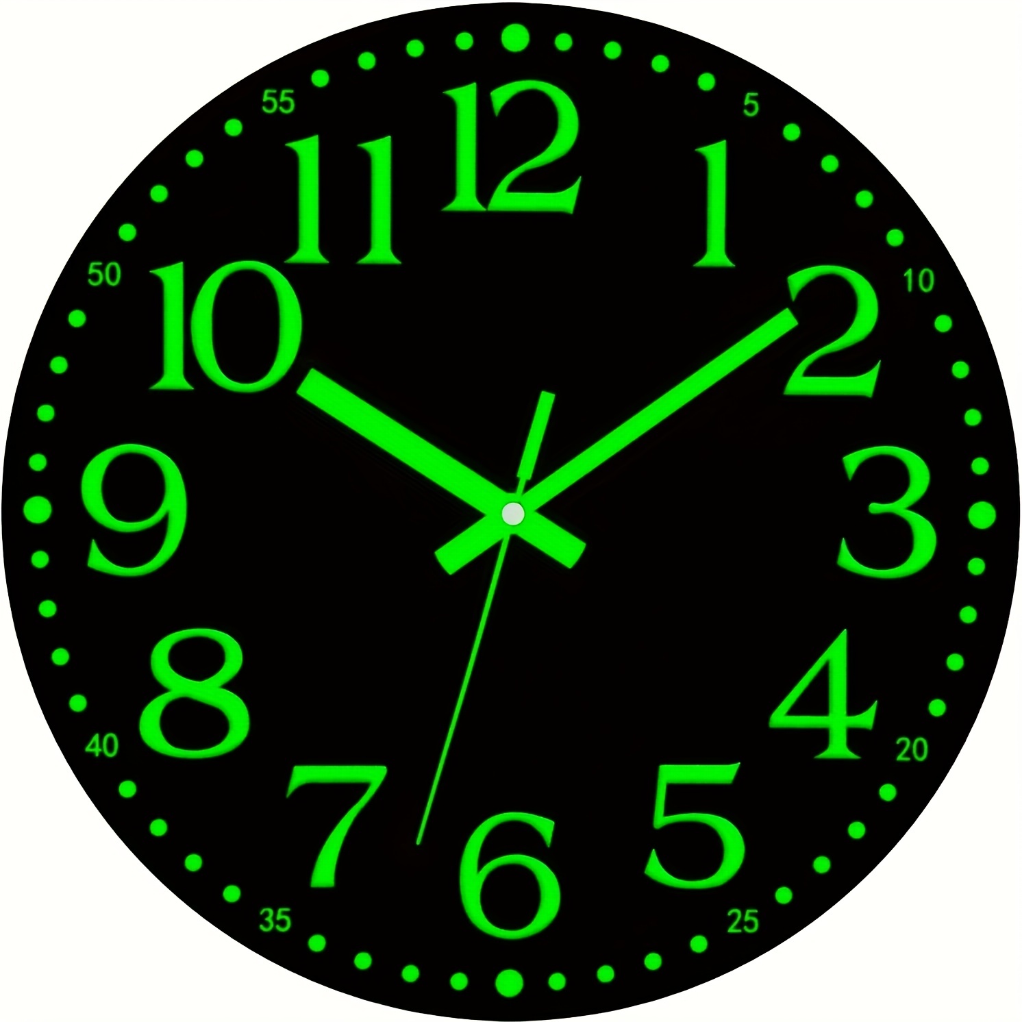 TEMU 12 Inch -the-dark Wall Clock With Neon Numbers & Hands - Silent Non-ticking Quartz Movement, Flat, Battery-powered (aa Not Included) - Modern Minimalist Face With For Bedroom, Living Room