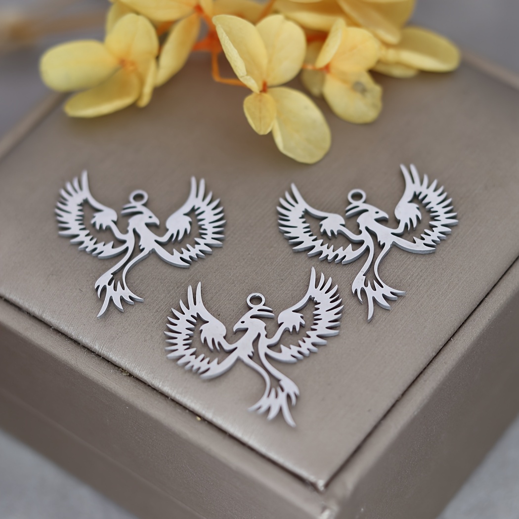 TEMU 3pcs Breloques Oiseaux Volants Hirondelles Artisanat Boucles d'Oreilles Vintage Collier Bijoux Fabrication Acier Inoxydable Pendentif