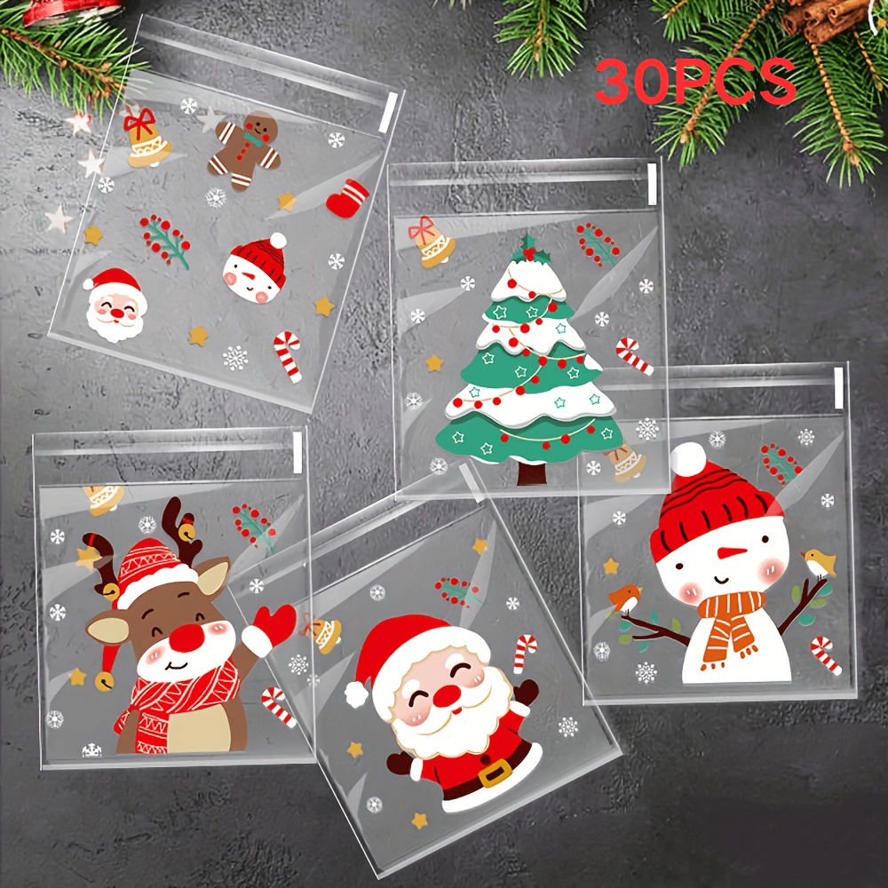TEMU 30/60 pz, Sacchetti Regalo Autoadesivi Natalizi a Animati, Sacchetti Regalo Trasparenti, Stampati con Motivi di , , Renna e Albero di Natale,