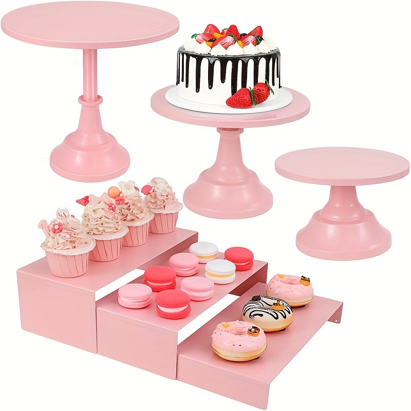 Dessert Stand Pink Cake Stand Set 6pcs Elegant Pink Metal Cake