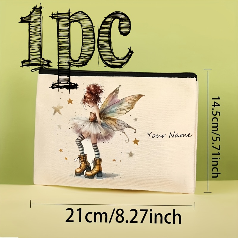 TEMU Trousse de Cosmétique personnalisée Fée Dorée Vintage - Nom personnalisé, Design Fée Elf Fantaisie, Cadeau en tissu durable pour femmes, mère,