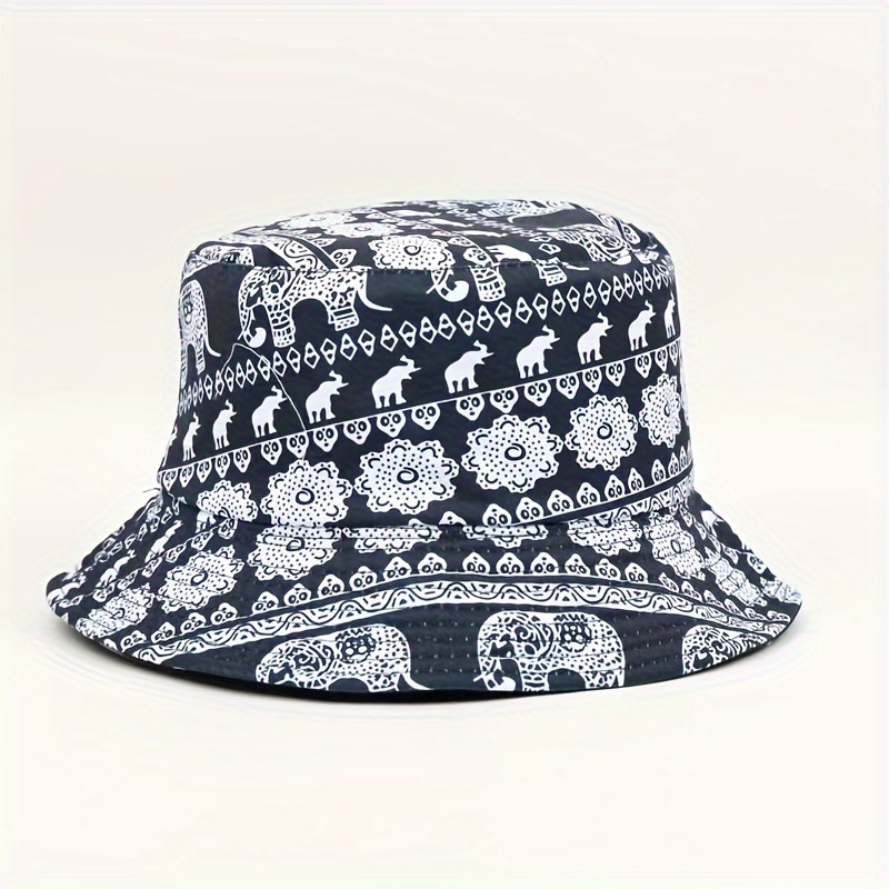 unisex wide brim elephant print bucket hat double sided  display picture 1