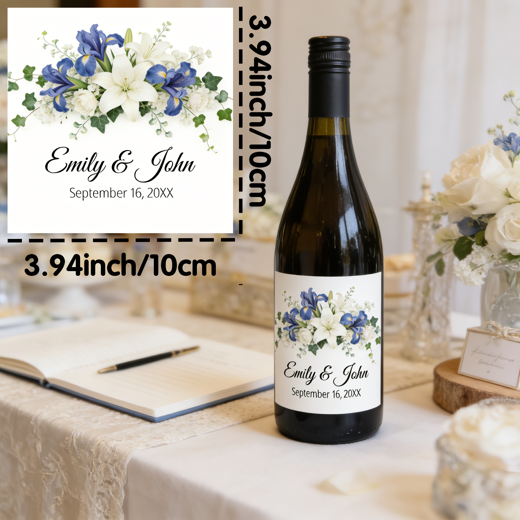TEMU Lot de 24 étiquettes personnalisées pour bouteilles d'eau, combinaison et de roses, outil et faciles à appliquer, et date personnalisables,
