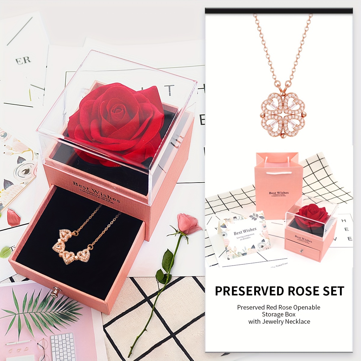 

Shaped Zirconia Necklace, Box For Birthdayvalentine's Day Daychristmas, Womenmom Cirfriend Crandma Jewelry Box Set