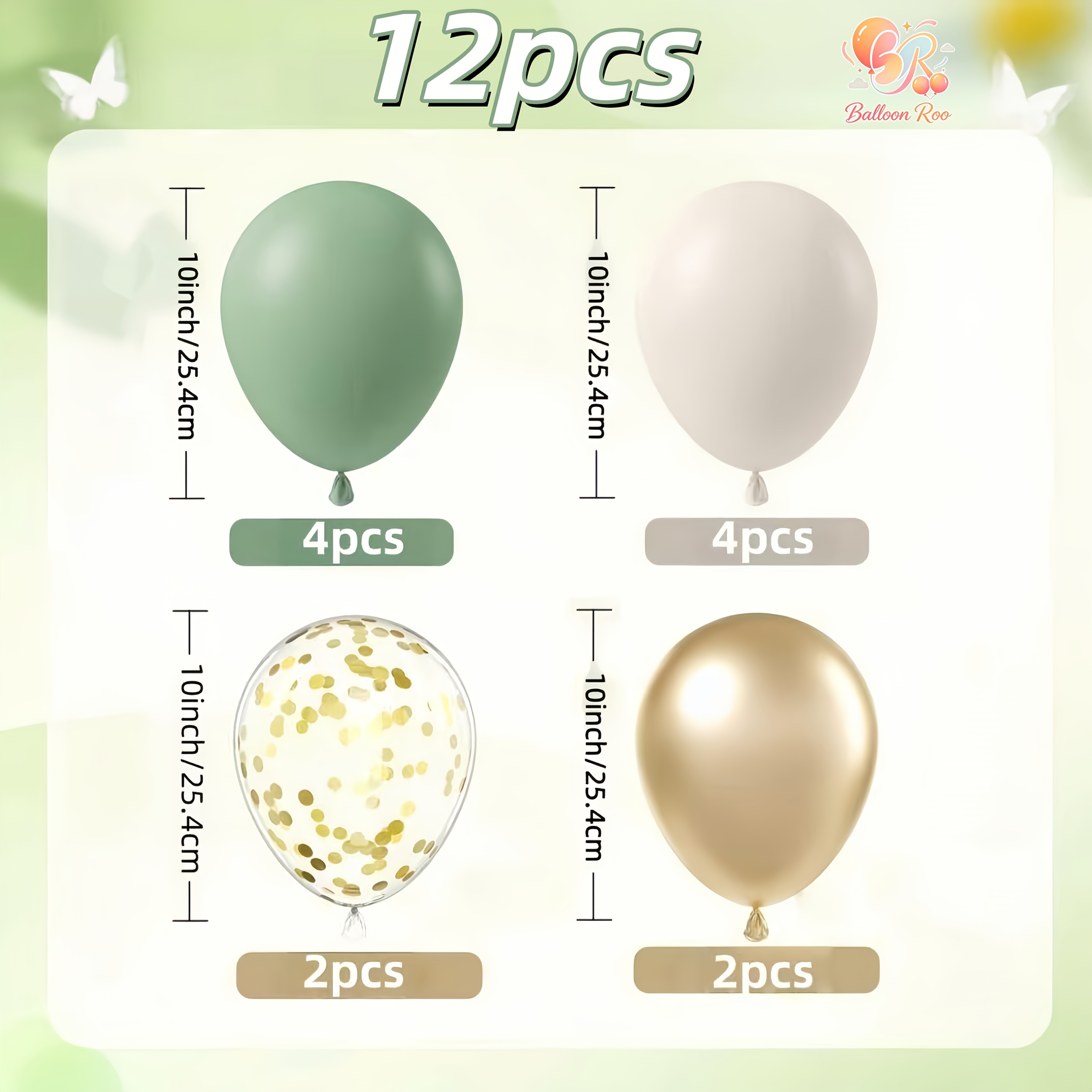 TEMU 12pcs Balloon Roo Retro Bohemian Balloon Decorations - Avocado Green, Sand White & Balloons Suitable For Weddings, Birthdays, Showers, Easter,