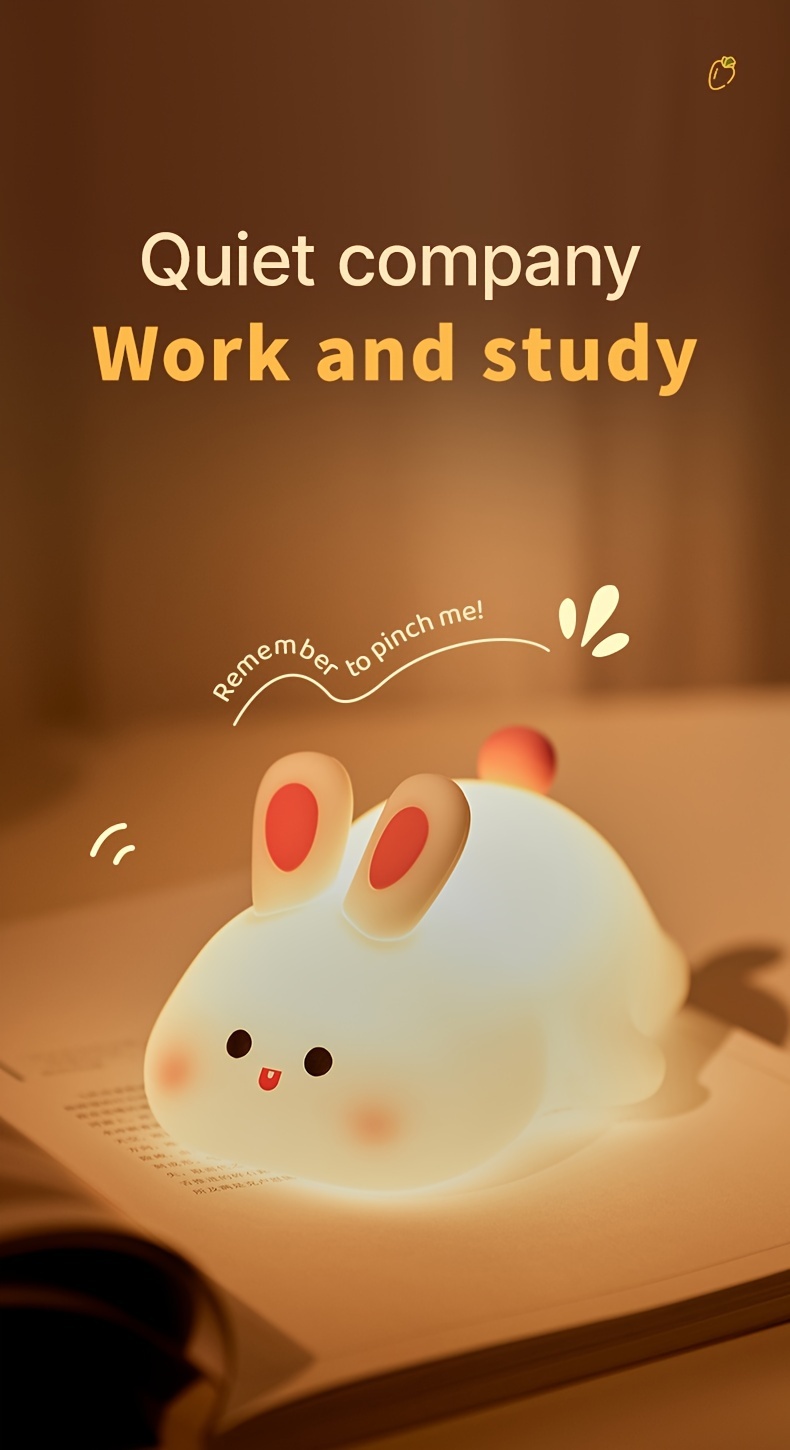 usb rechargeable big face rabbit night light smart bunny silicone   sleep light atmosphere light with three adjustable levels room decoration light birthday holiday gift details 8