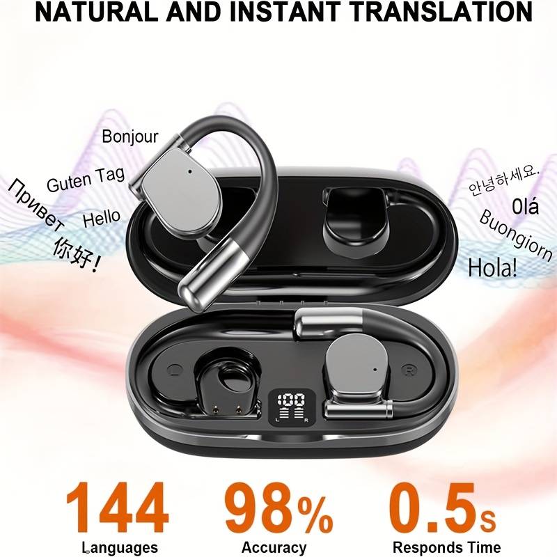 Ai Real-Time Translation Earbuds - 144 Languages, Wireless, For Travel & Business, Compatible With IPhone & Android