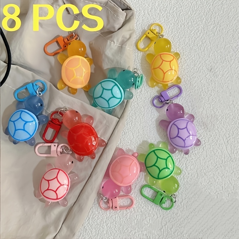 TEMU 8pcs Colorful Luminous Turtle Keychain Cartoon Glow In-the-dark Color Keyrings Resin Animal Bag Pendant Hangings