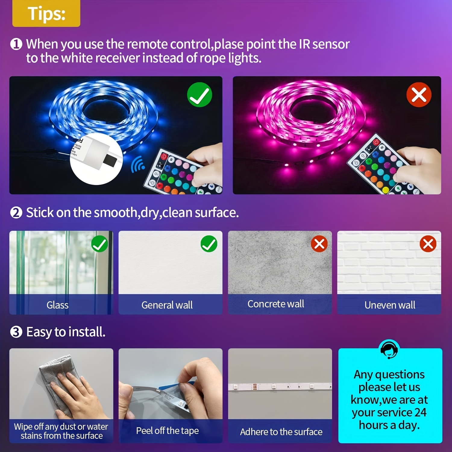 130 英尺（20 米×2）led 灯条，带 44 键遥控器、多色 rgb led 灯、卧室、房间、电视、diy 装饰的变色 led 灯条（44 键遥控器 +65ft x2） 详情 2