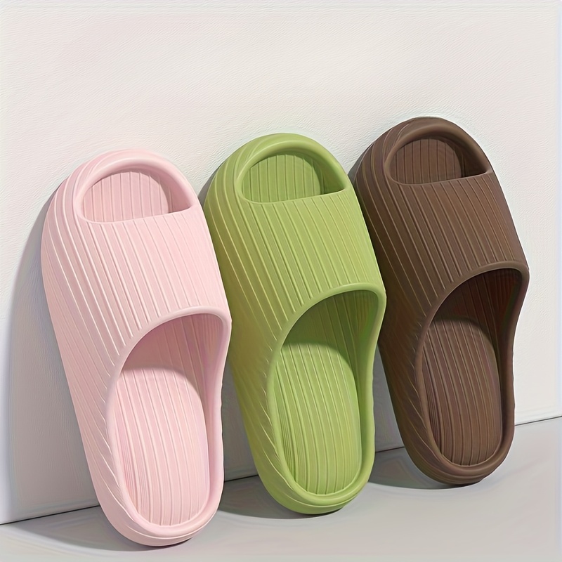 

Women's Comfy Eva Slides - Sole, Non-slip, Casual Slip-on Slippers In Pink, Green, Brown With Ribbed Texture - Indoor/outdoor Use, Beach & Home , Ladies Slippers