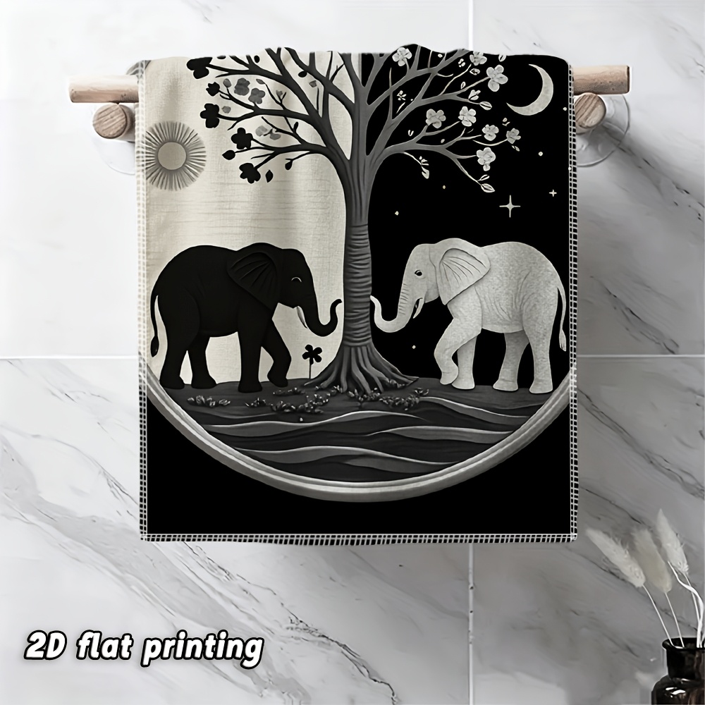 TEMU 2d Flat, 1pc Modern Black & White Hand Towel - Soft Microfiber Suitable For Kitchen, Bath,, Room - Cute , Skin-friendly Gift For Christmas,